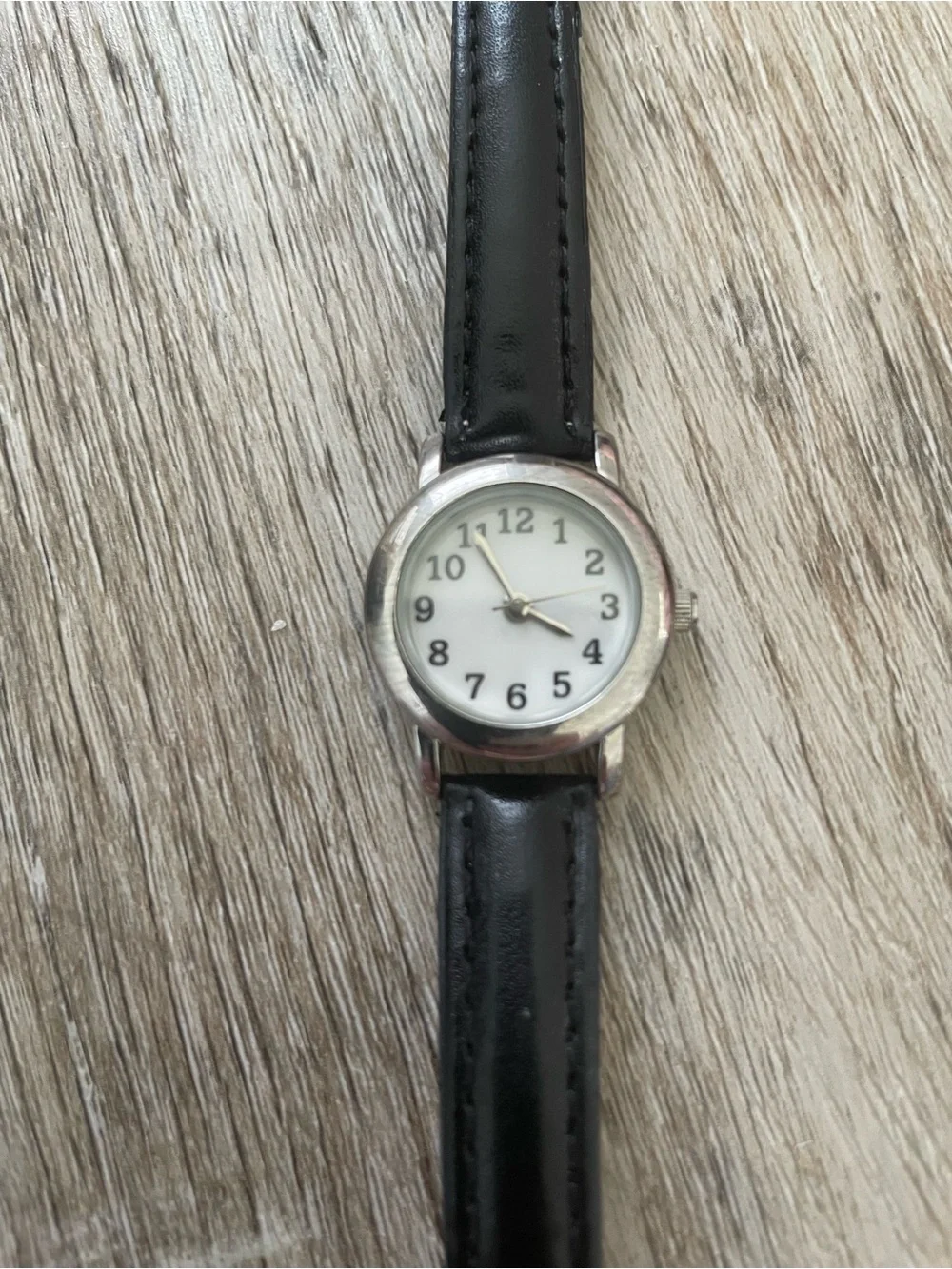 Women's Black Leather Strap Watch with Silver Case